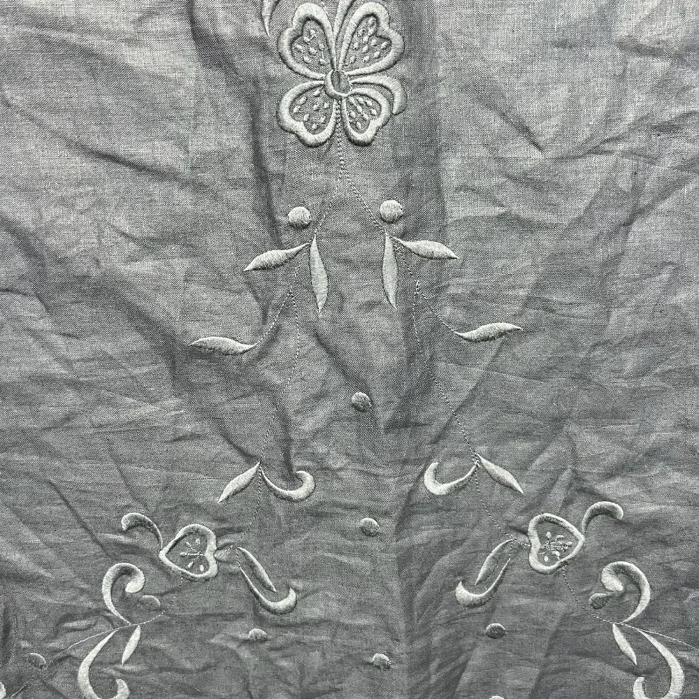 Evan-Picone Midi Skirt Women Size 10 Black 100% Linen A-Line Embroidered Flowers